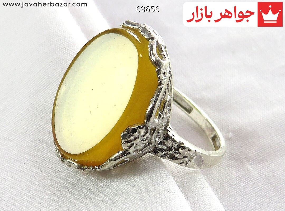 انگشتر نقره عقیق زرد طرح تینا زنانه [شرف الشمس] رنگ تقویت شده